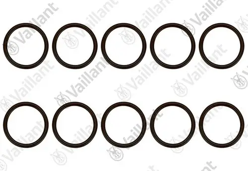 Vaillant O-Ringe in einer Anordnung von zehn Stück, schwarz, kreisförmig, für verschiedene Anwendungen in Heizsystemen.